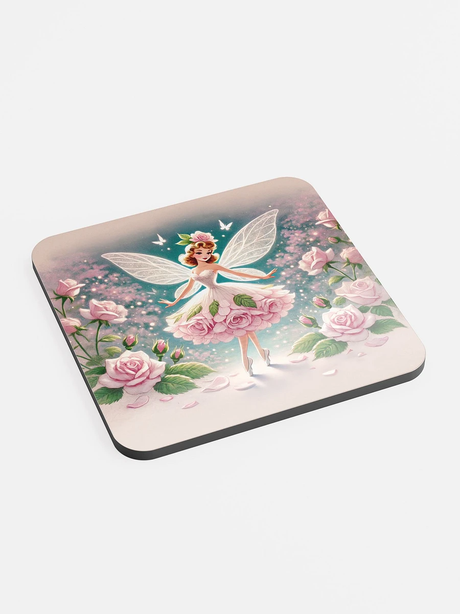 Pink Rose Fairy in a Fairytale Garden Cork Coaster product image (2)