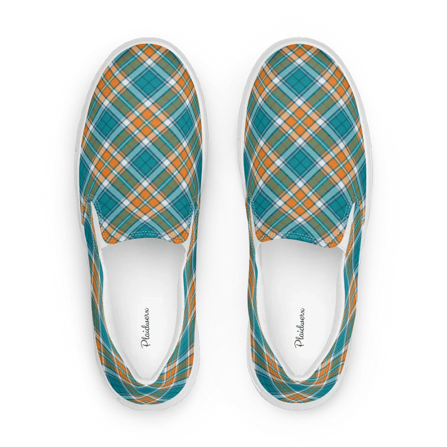 Turquoise and Orange Sporty Plaid Women's Slip On Shoes product image (1)