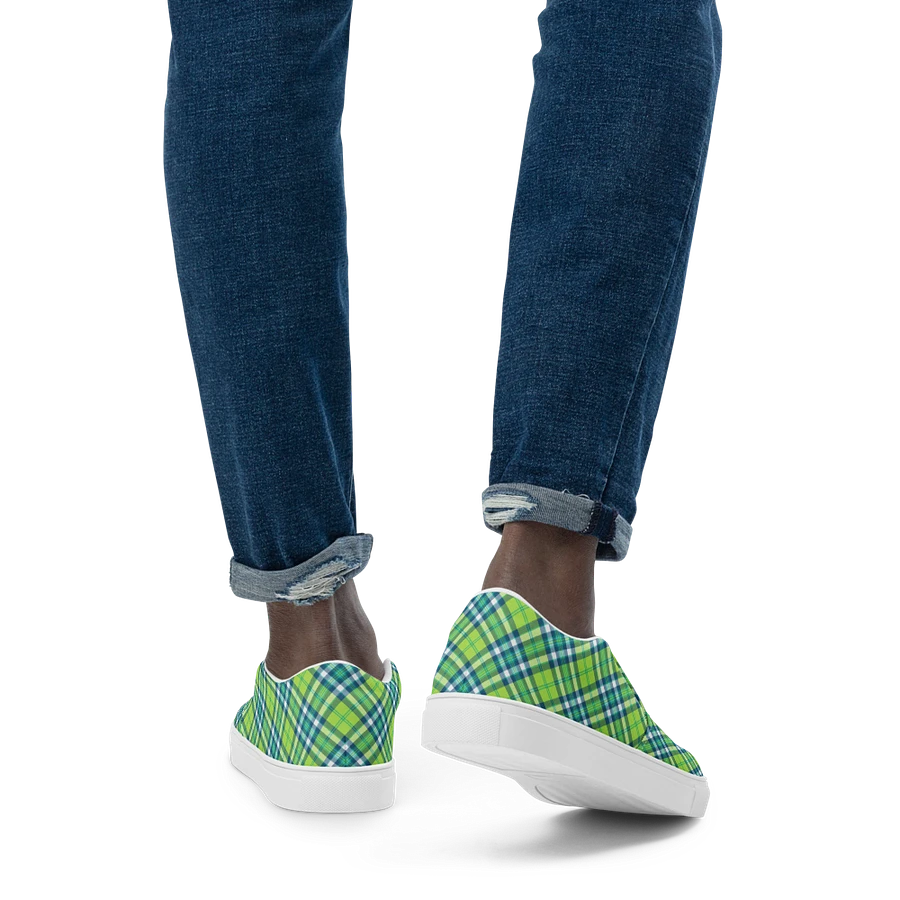 Lime and Turquoise Plaid Men's Slip-On Shoes product image (9)