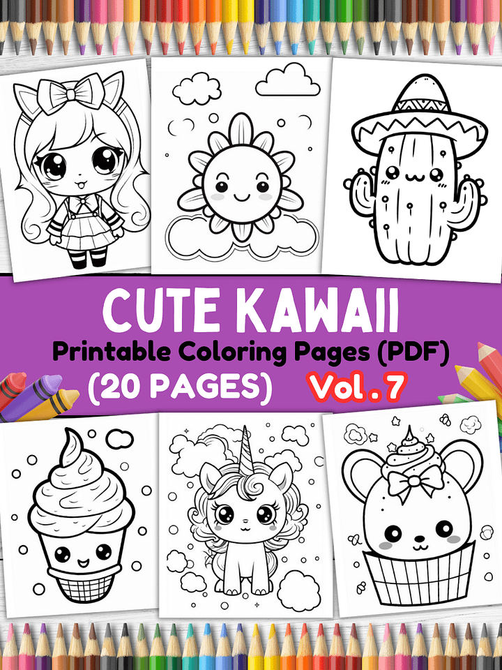 20 Cute Kawaii Coloring Pages#7 (PDF Coloring Pages) product image (1)