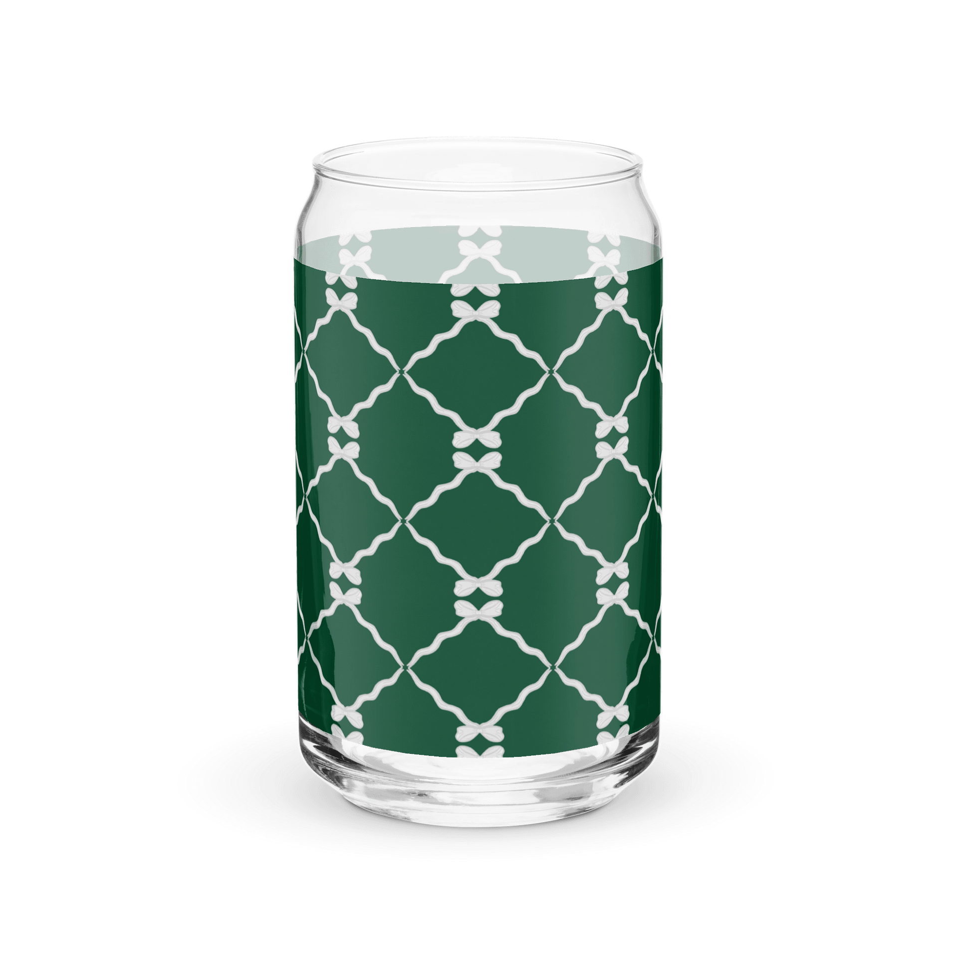 Bows and Ribbon Pattern in Green and White Glass Tumbler product image (5)