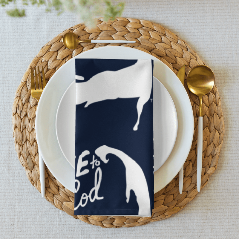 🌀BOURNE to Cape Cod™ | Cloth Napkin Set (4) | Coastal Dining Essentials | White Logo Repeat on Navy Blue product image (5)