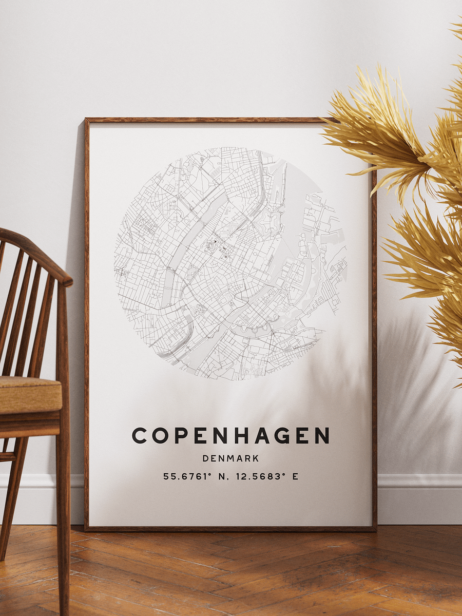 Copenhagen Street Map Poster – White Minimalist Circular City Art product image (1)