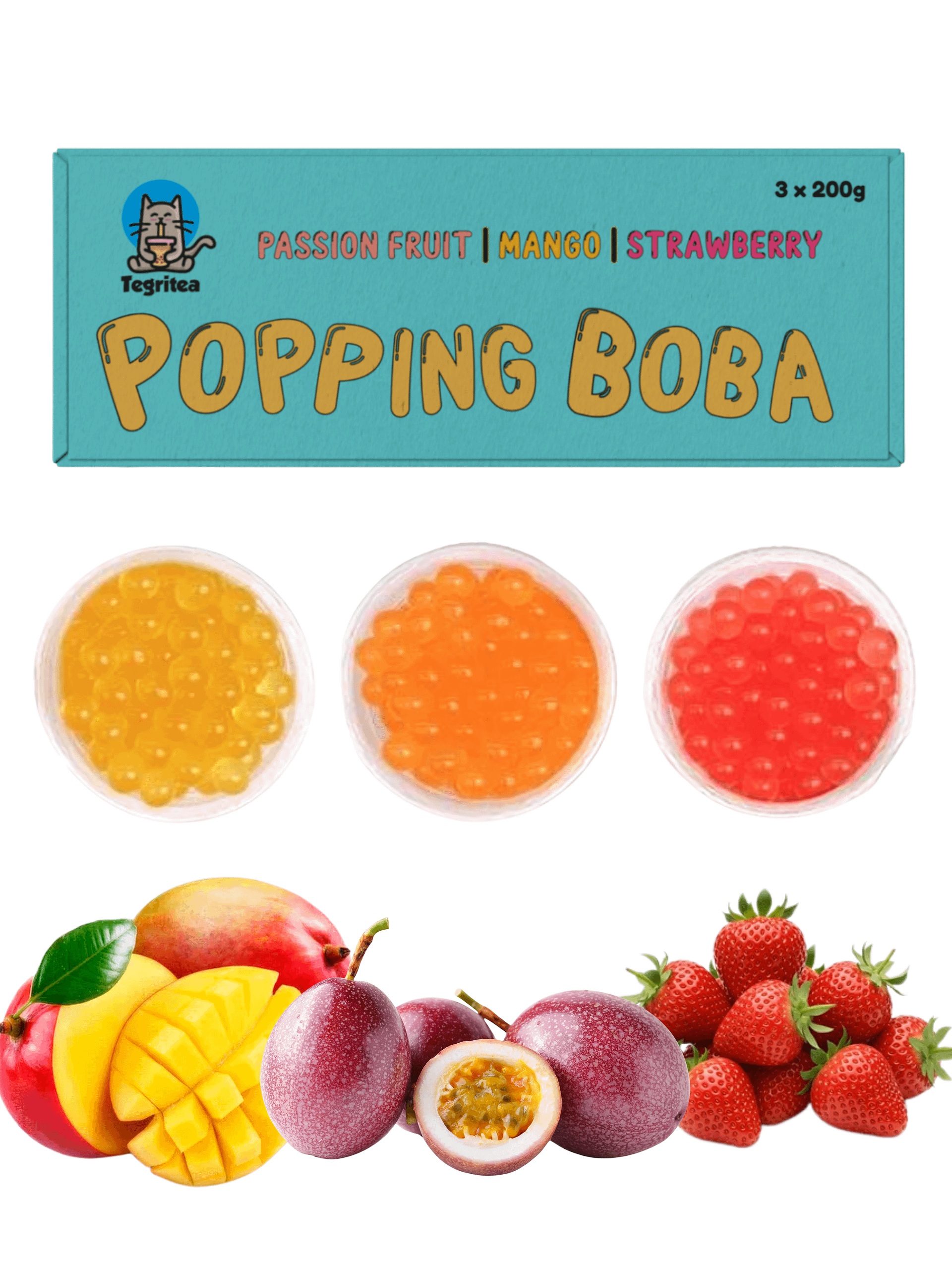Passion Fruit/Mango/Strawberry Popping Boba Kit product image (1)
