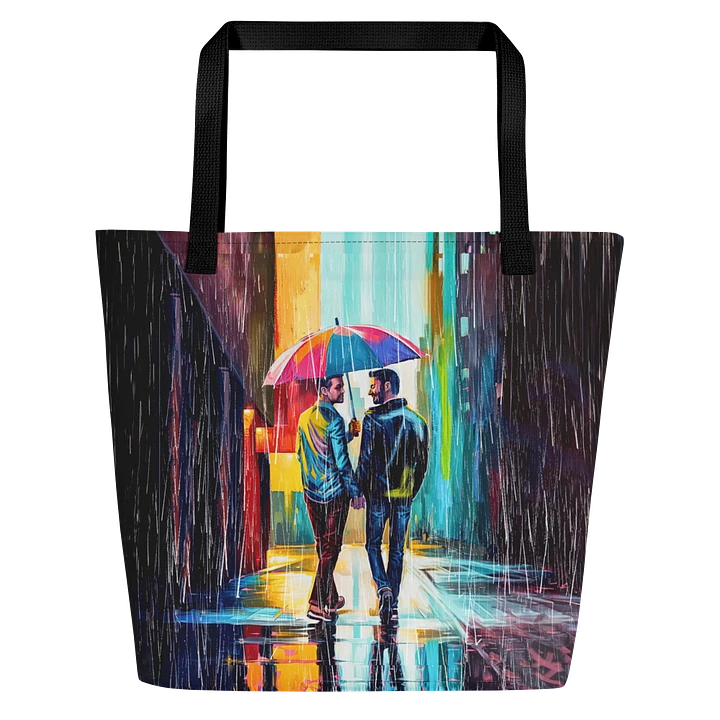 Gay Couple In The Rain – Colorful Two Hearts Tote Bag product image (1)