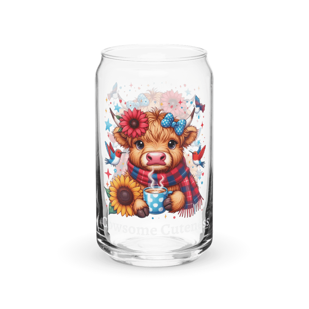 Floral Highland Cow With Humming Birds Drinking Coffee Can-Shaped Glass product image (2)