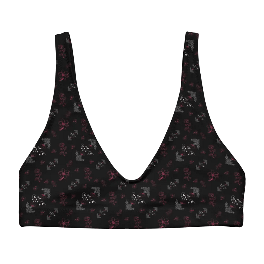 Magenta and White Flowers on Black Eco-Green Padded Bikini Top product image (10)