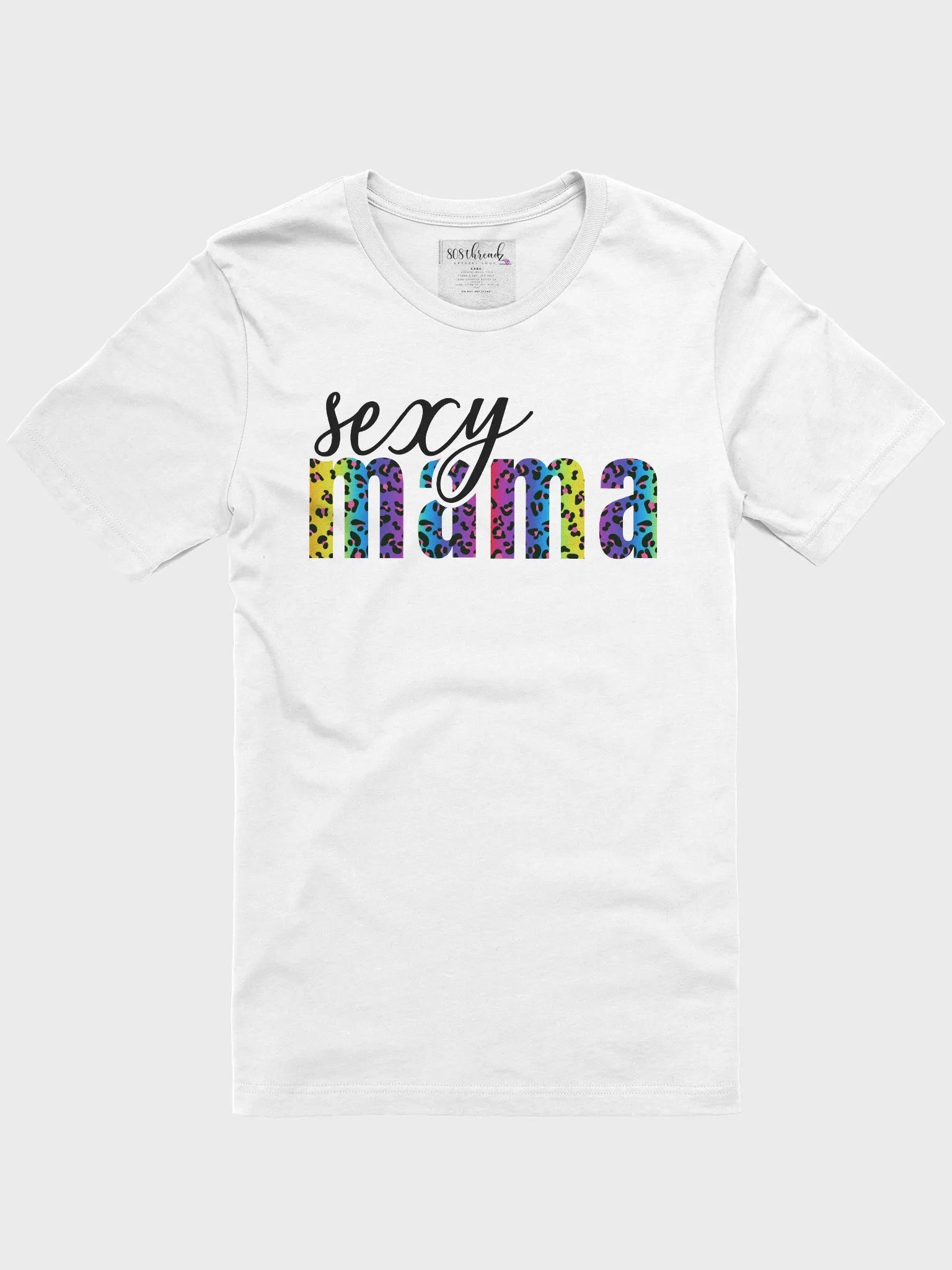 Sexy Mama T-Shirt; Black with Bright Rainbow Leopard Pattern product image (2)