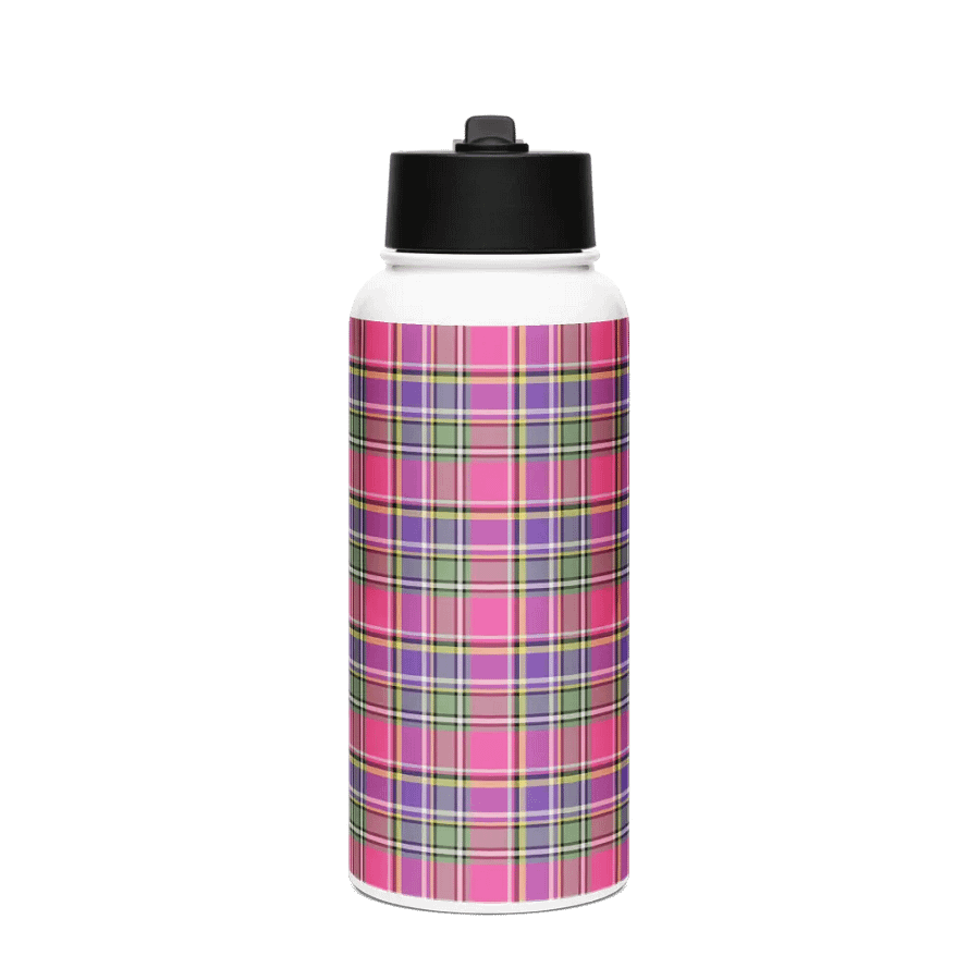 Hot Pink and Purple Vintage Plaid Water Bottle product image (4)