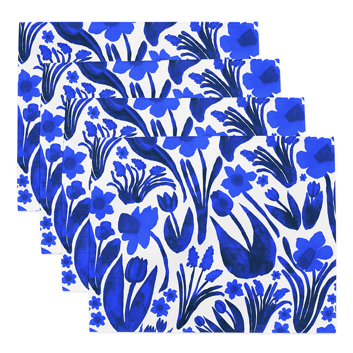 Spring Garden, Royal Blue on White | Placemats – Set of 4 | MONIQUE FAELLA DESIGNS™ product image (2)