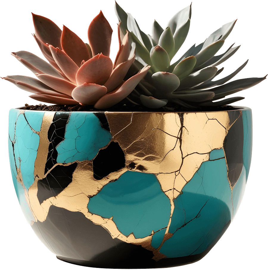 Kintsugi Radiance – Planter with Succulents PNG product image (1)