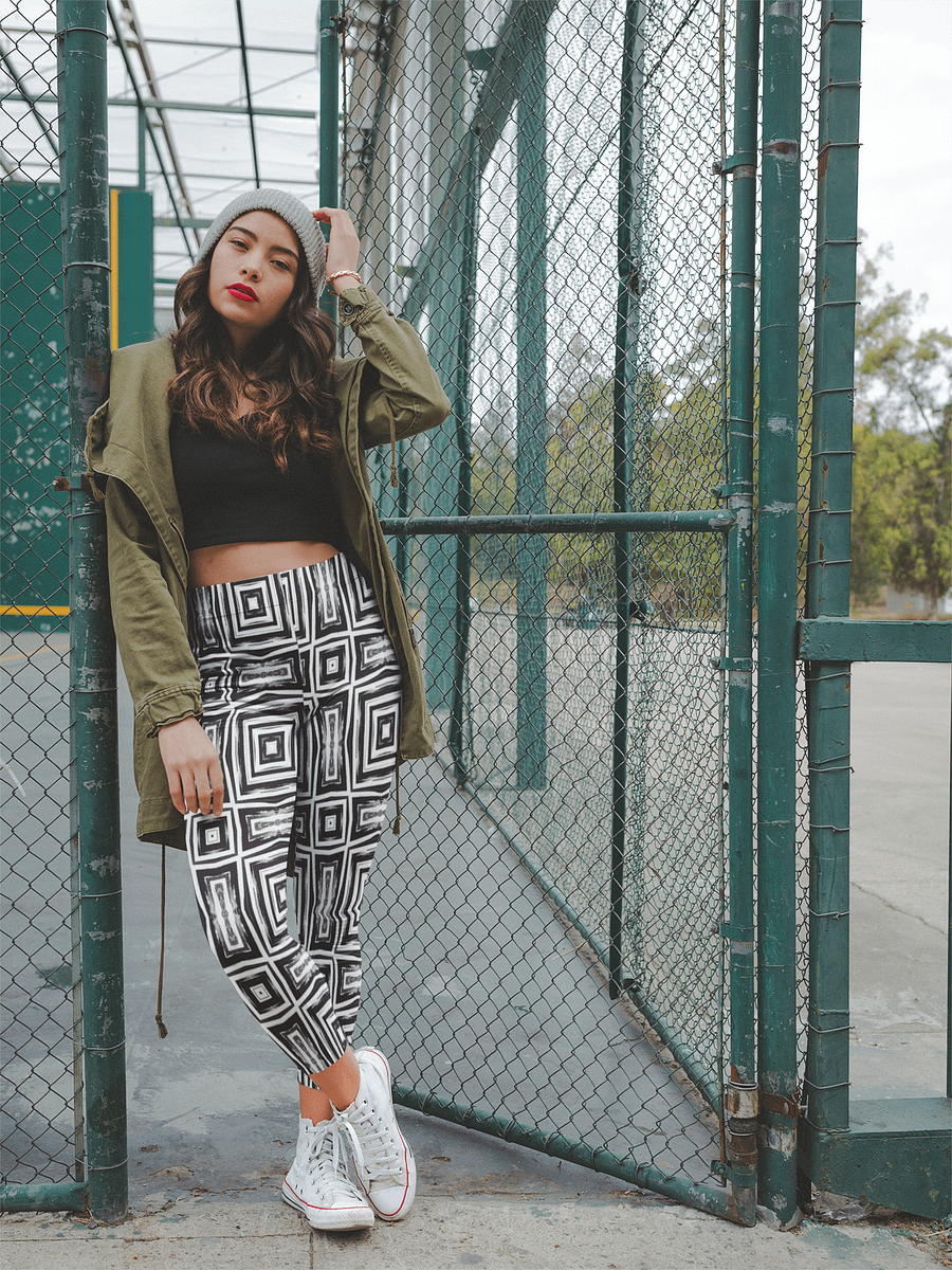 Abstract Monochrome Repeating Pattern All Over Print Ladies Leggings product image (4)