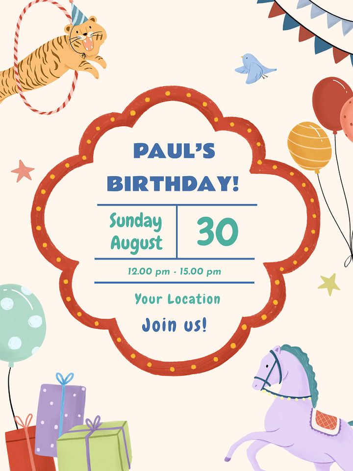 Circus Theme Birthday Invitation Card PSD product image (1)
