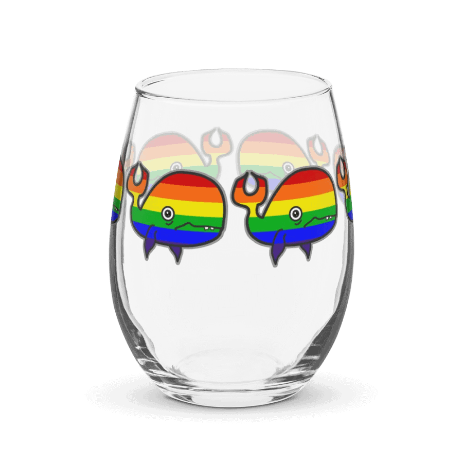Rainbow Anxious but Proud Whale Stemless Wine Glass product image (1)