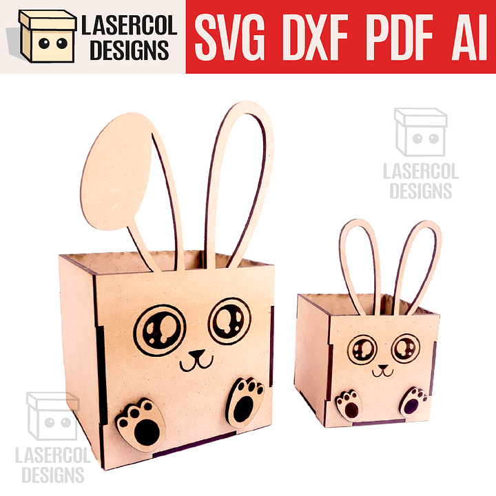 Easter Bunny Basket (Two Sizes, Two ear Styles) - Laser Cut Files product image (1)