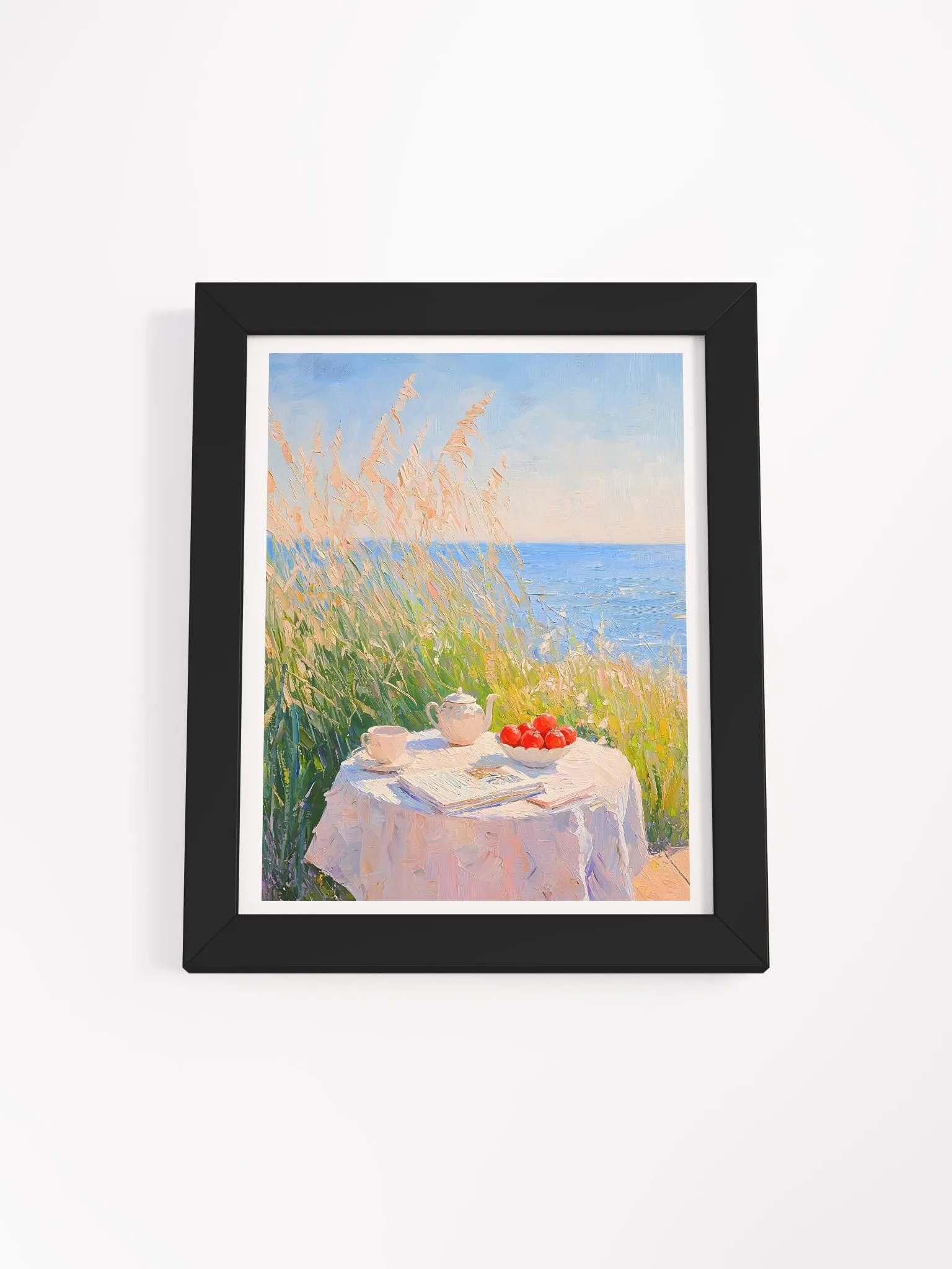 Serene Seaside Tea Time Framed Poster Art product image (1)