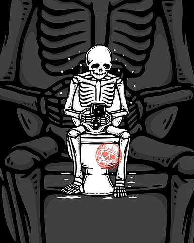 Even the afterlife needs a scroll break 💀📱
A fun custom design I made for my client — a skeleton taking his time on the toile...