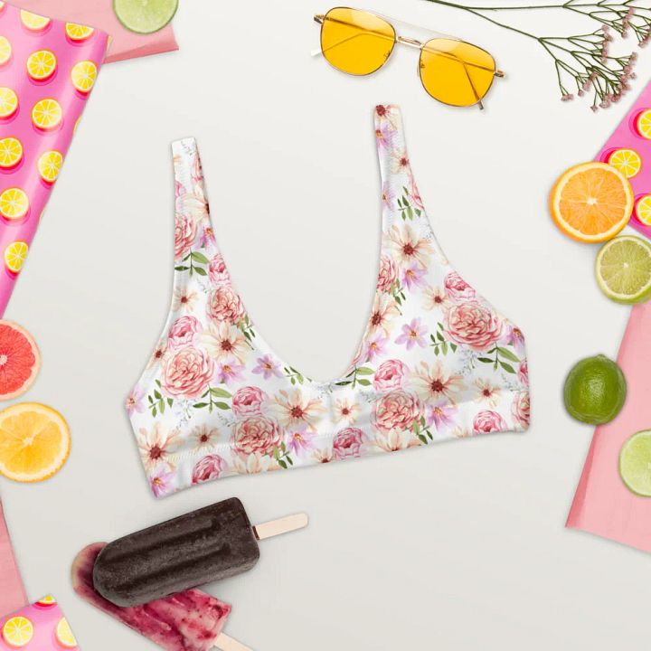 Watercolour Floral Pattern Padded Bikini Top - V6 product image (1)
