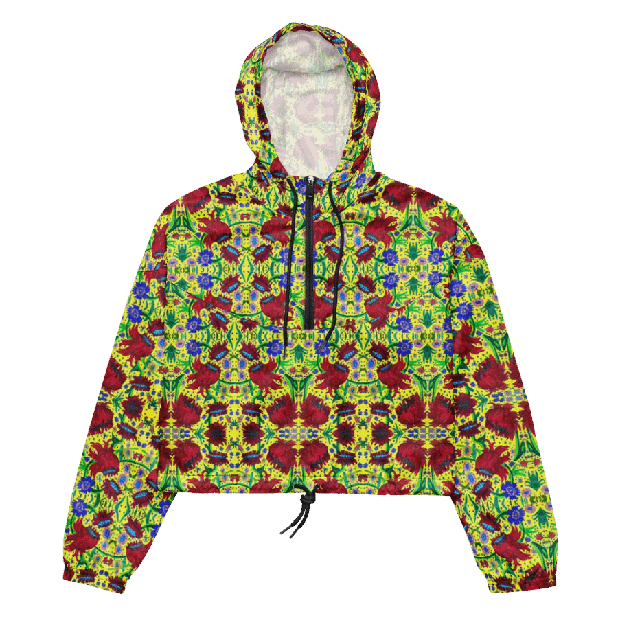 Abstract Red Flowers Ladies Cropped Windbreaker product image (9)