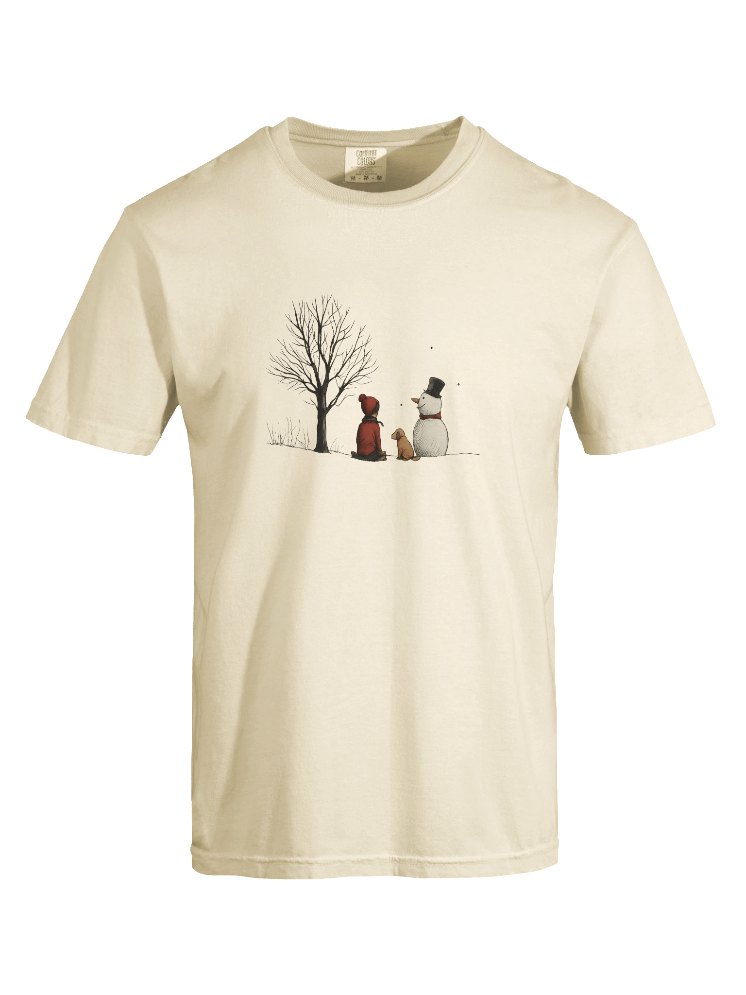 A peaceful winter scene featuring a snowman and a dog product image (7)