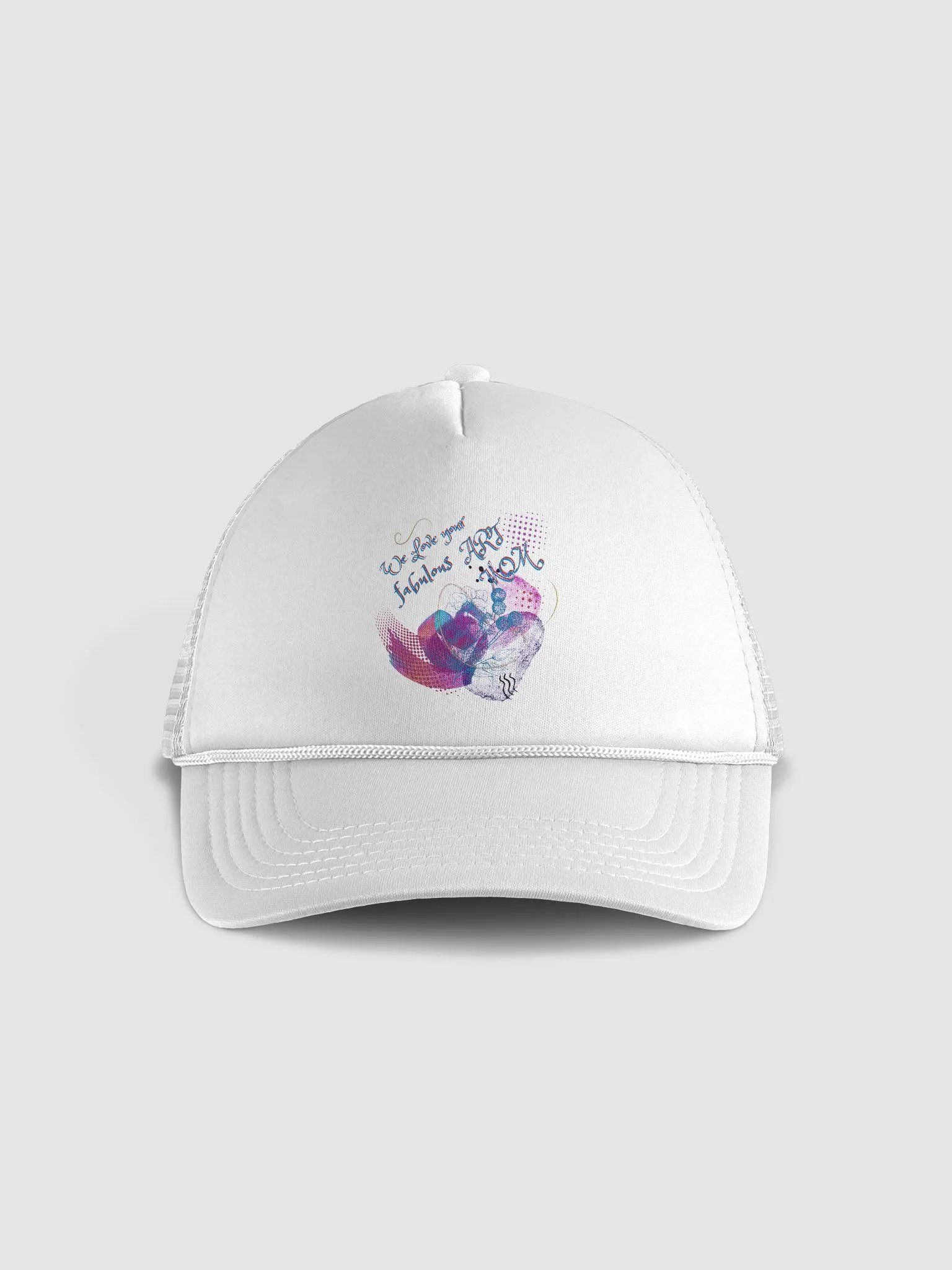 Ladies white cap featuring 'Love your fabulous art Mom