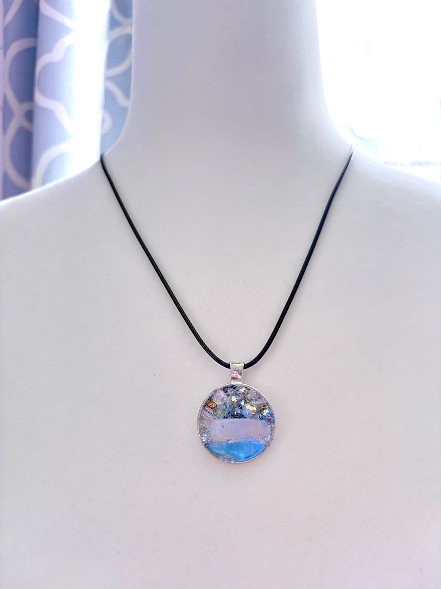 Mixed Metal Horizon Sea Glass Pendant Necklace | Handmade Bead & Sea Glass Art | Coastal Charm Jewelry by Monique Faella Designs™ | MFD-00227 product image (2)