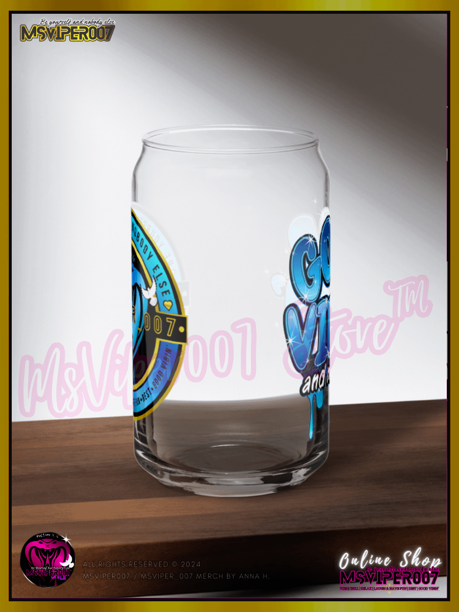 Glass Cup MSVIPER007'S "GOOD VIBIN' AND MUCH LOVE™ [H2O OASIS BLUE]" Can-shaped Glass by Anna H. product image (12)