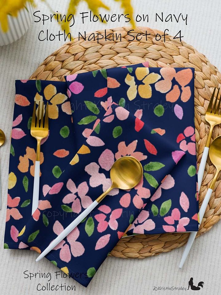Spring Flowers on Navy Blue Cloth Napkin Set of 4 product image (1)