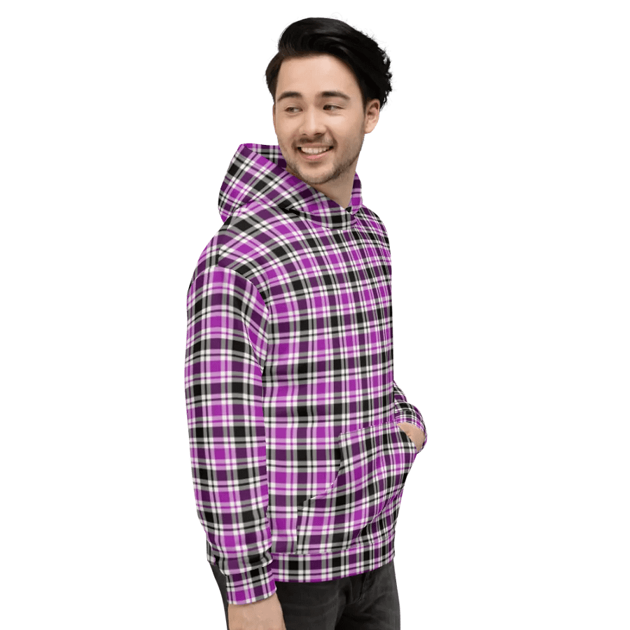 Purple, Black & White Plaid Hoodie product image (5)