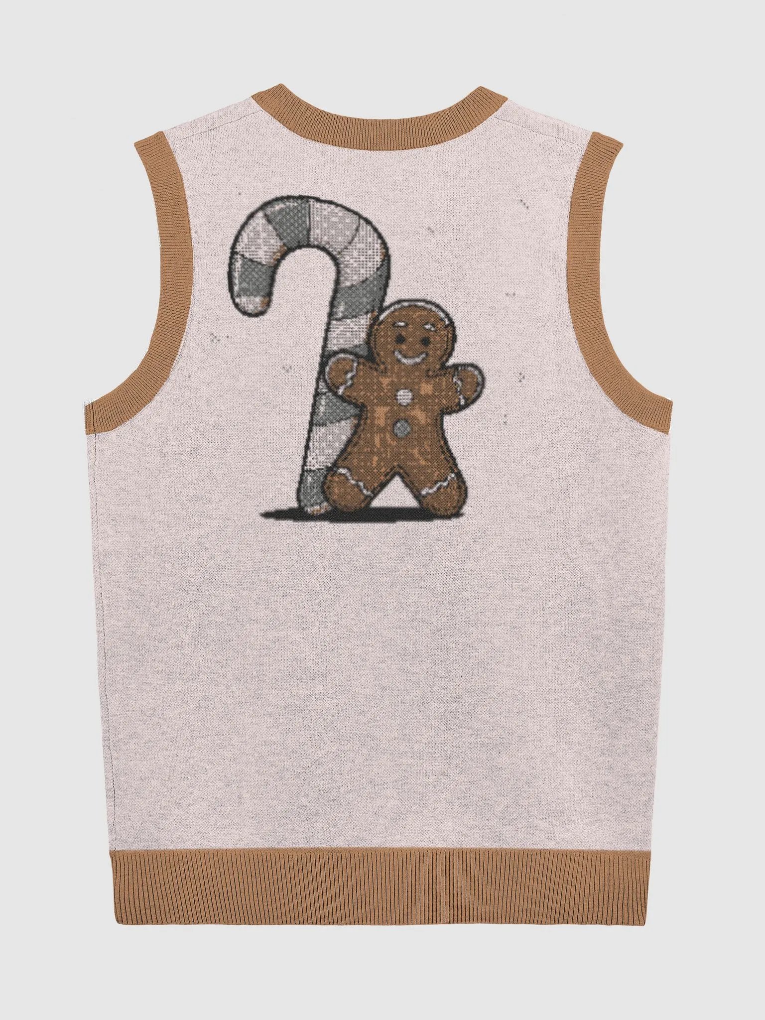 Festive Candy Cane and Gingerbread Man Knitted V-Neck Vest product image (9)