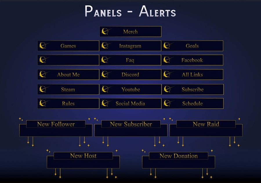 SIMPLE Dark STREAM OVERLAY Celestial, Dark overlay pack, Celestial Animated Overlay, Stream overlay pack, Black and gold Overla product image (2)