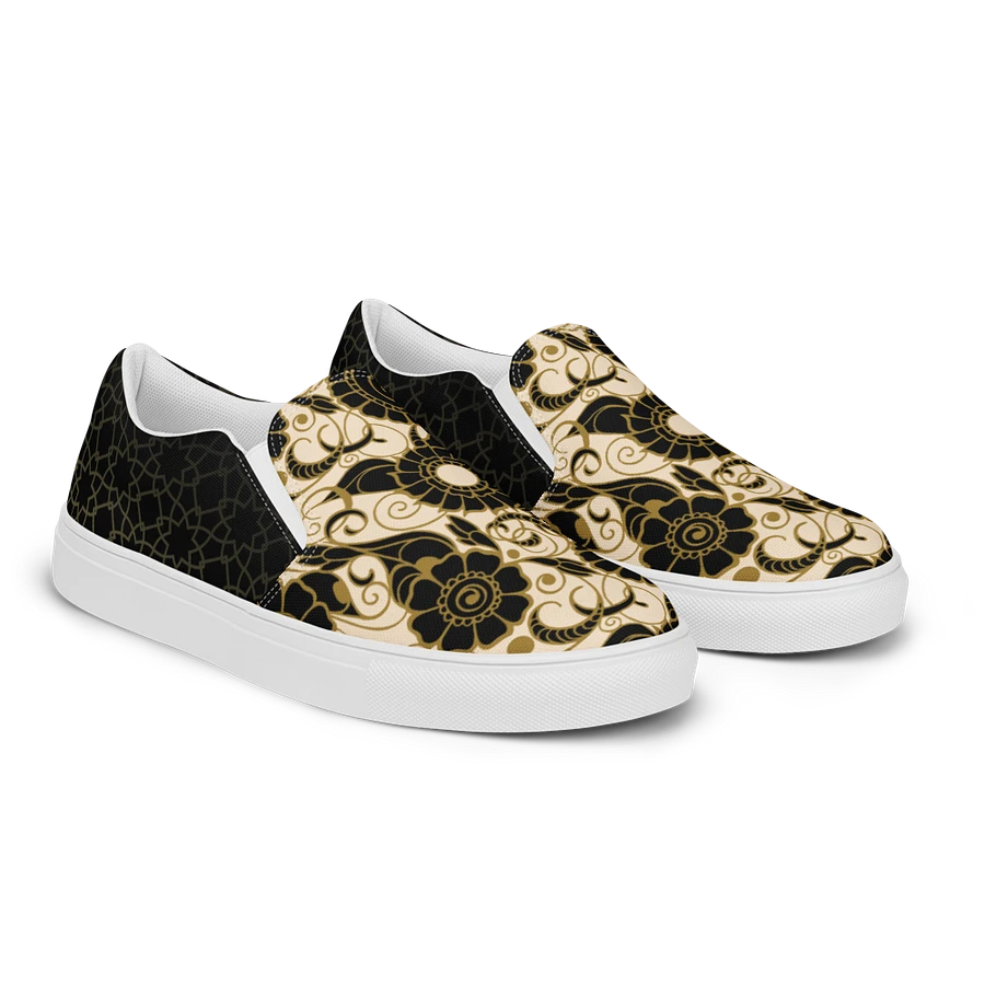 Black And Gold Patterned Slip On Womens Shoes product image (2)