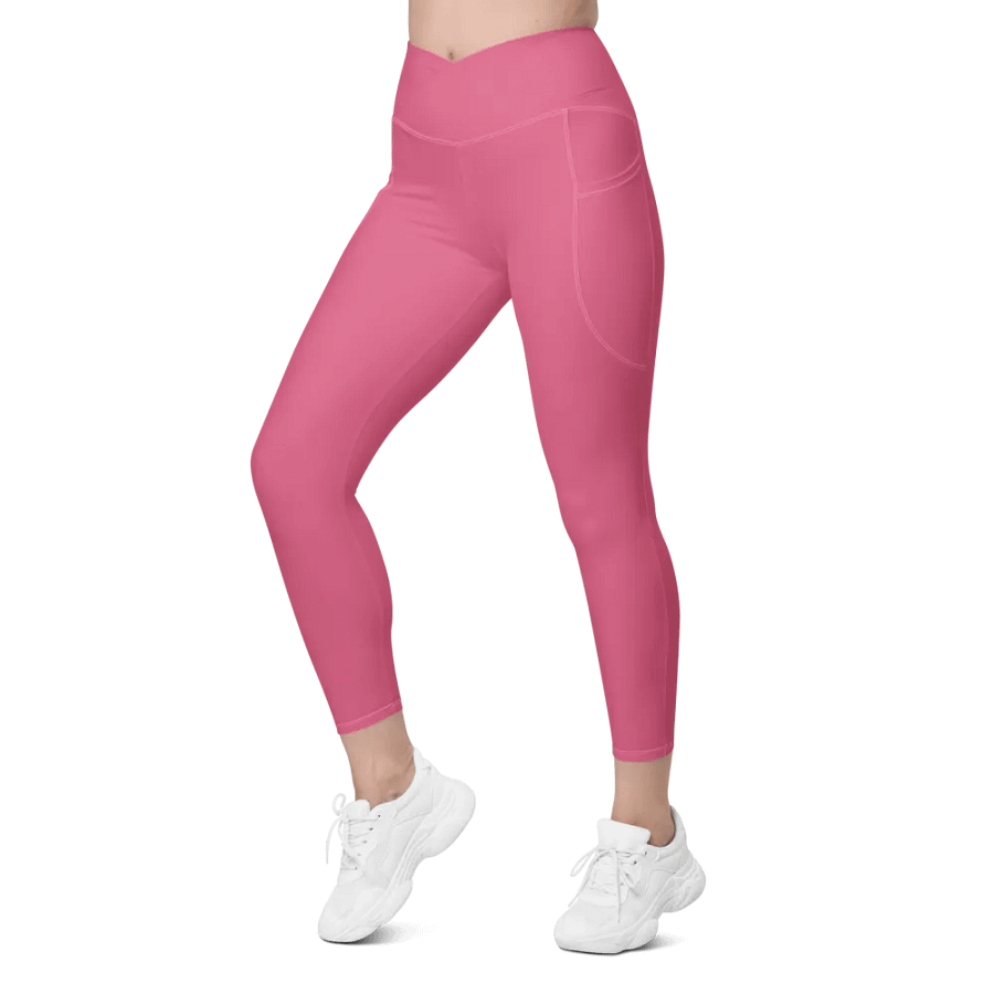Plain Rosy Blush Pink Soft Summer Women's High Waisted Premium Crossover Leggings with Pockets by Treasure Pie product image (6)