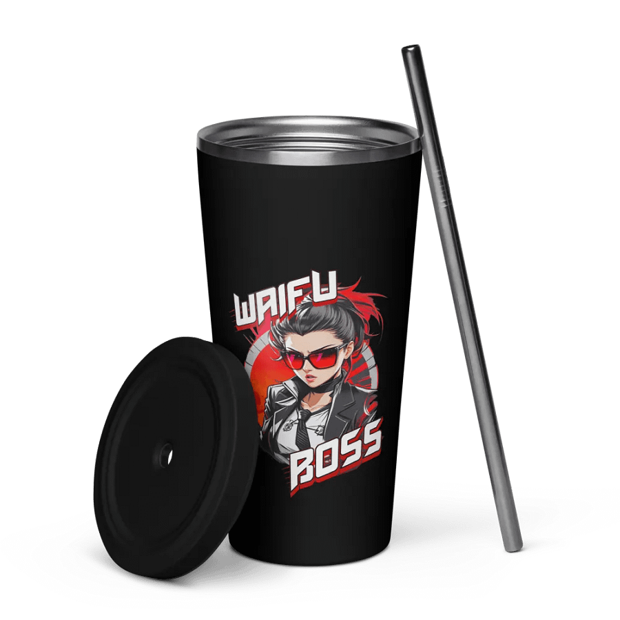 Waifu Boss 20 oz Tumbler Cup - Black - Insulated Tumbler with a Straw v1 product image (7)