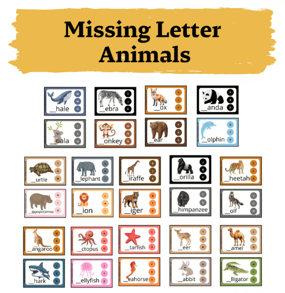 Missing Letter | Animals | 28 cards product image (1)