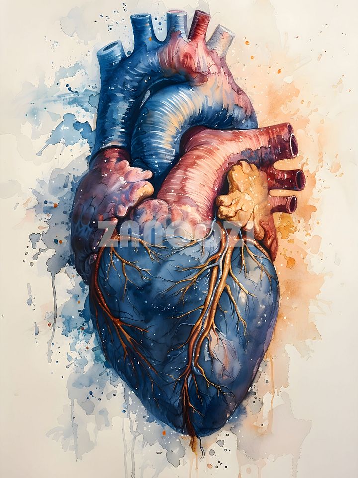 The Beating Canvas: Watercolor Anatomical Heart Art product image (1)
