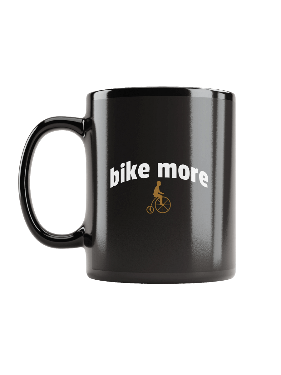 Bike More Black Coffee Mug with vintage penny-farthing bicycle icon product image (11)