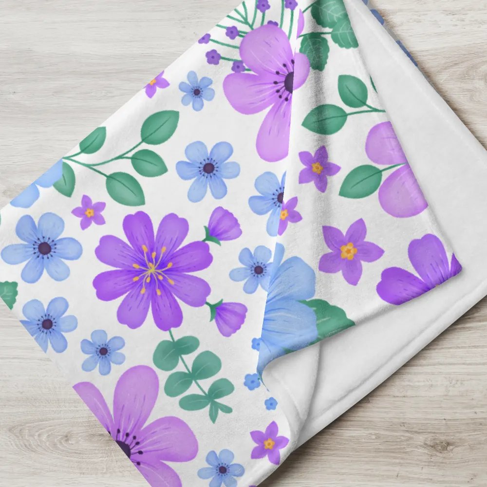 Vibrant Floral Blooms Blue Mauve Purple Blanket - White product image (6)
