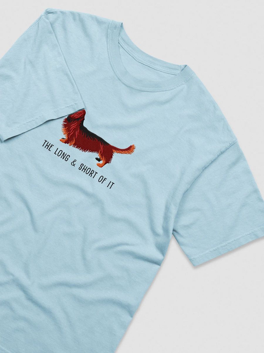 The Long & Short of It T-Shirt(Embroidered) of a Longhaired Dachshund(Red & Tan) product image (43)