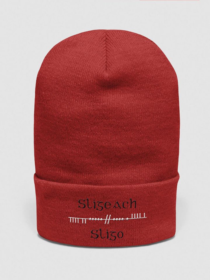 Sligo/Sligeach Scholastic style Ogham, black and white, embroidered Cuffed Beanie product image (1)