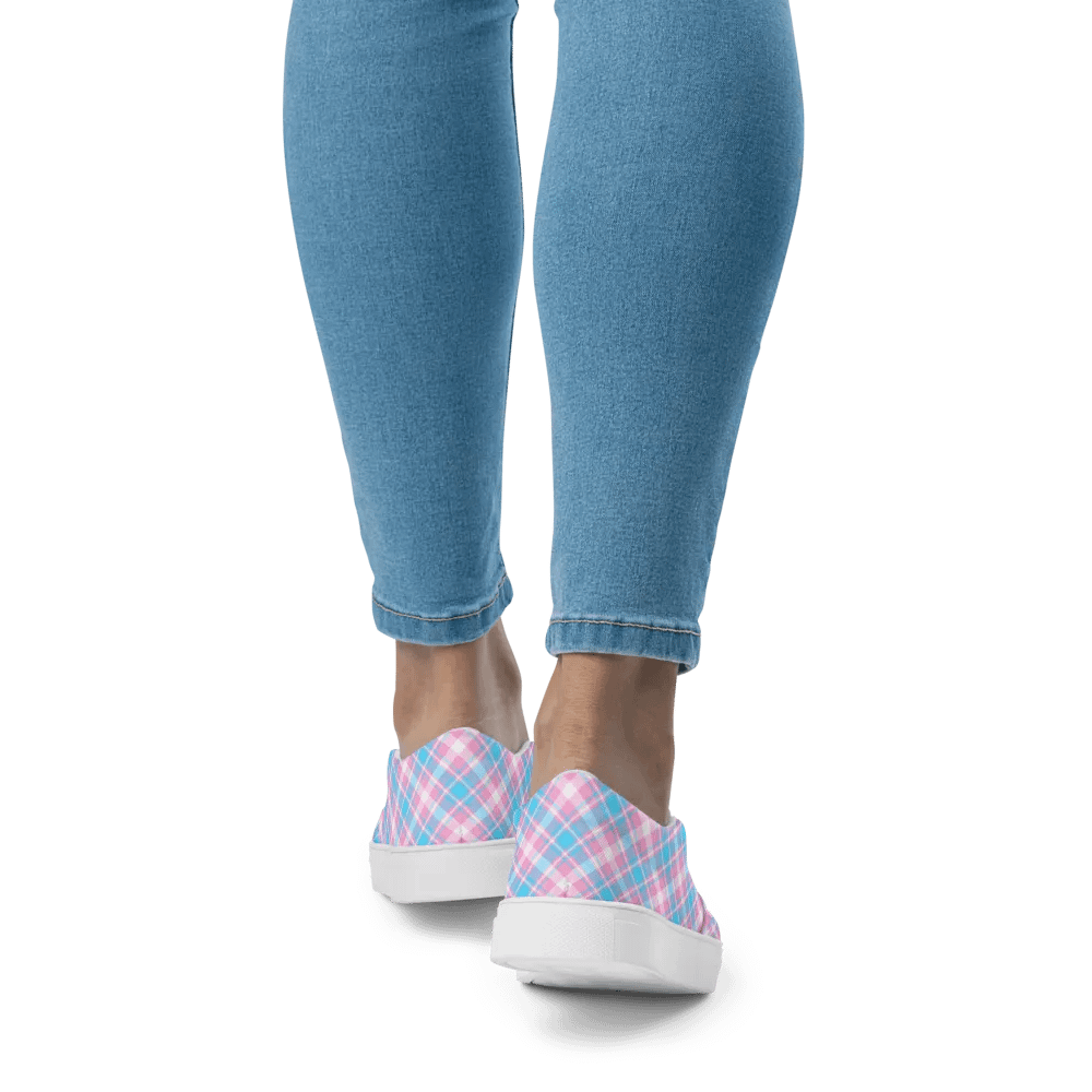 Baby Blue, Pink, and White Plaid Women's Slip-On Shoes product image (9)
