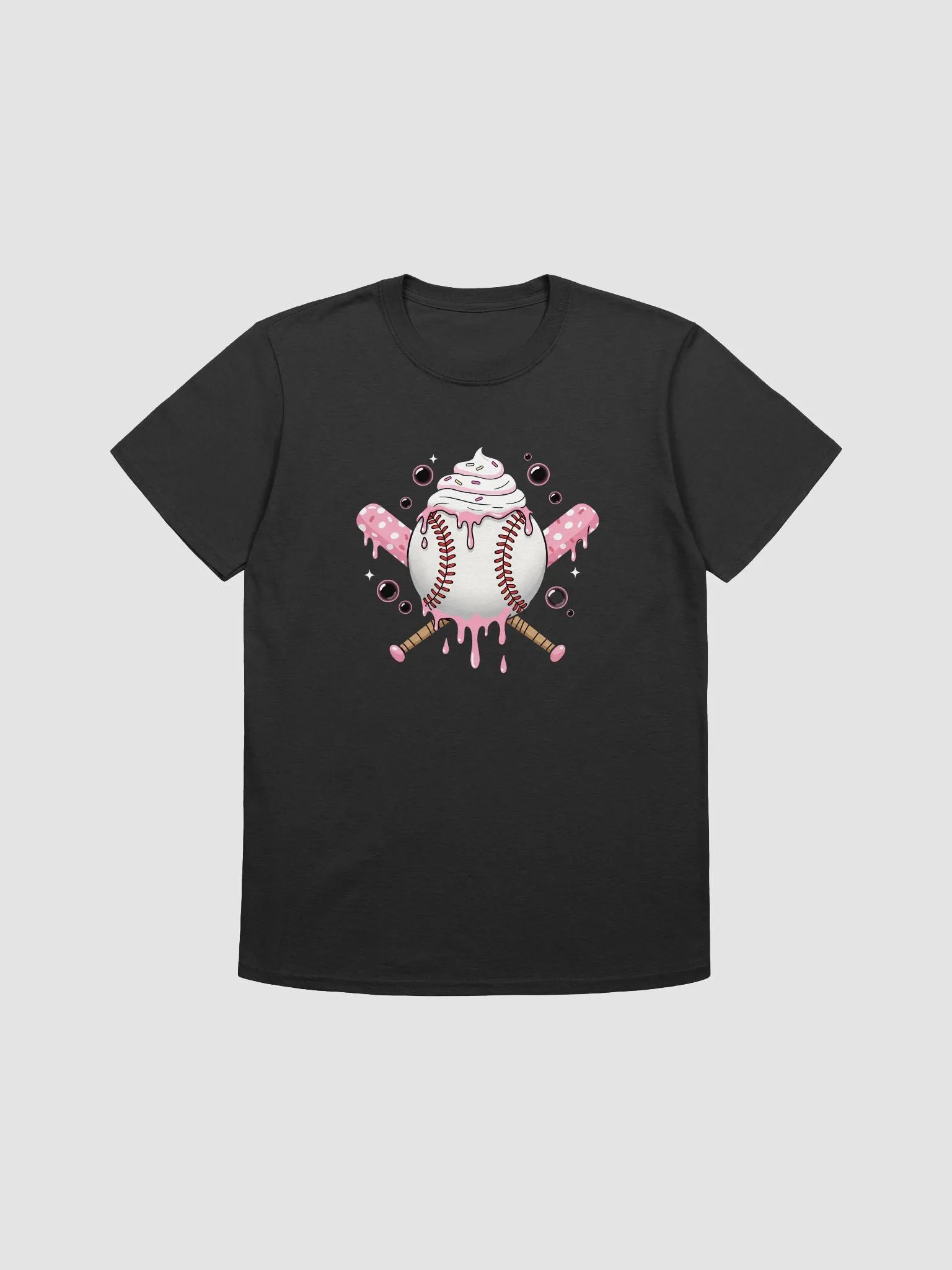 Sweet Softball Vibes T-Shirt – Cute Dripping Ice Cream Baseball & Pink Polka Dot Bats product image (1)