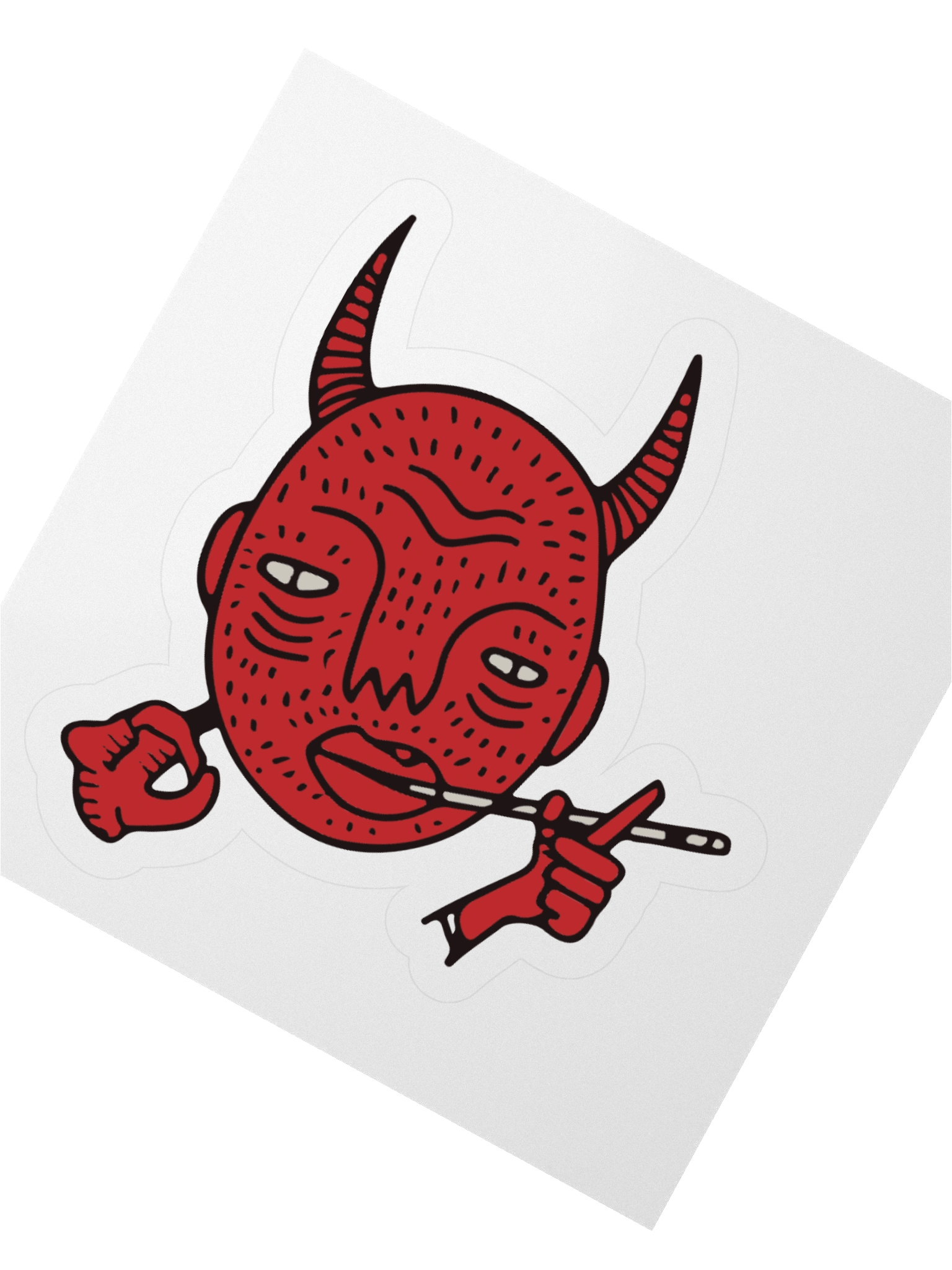 Horned Cartoon Red Face Kiss Cut Stickers product image (5)