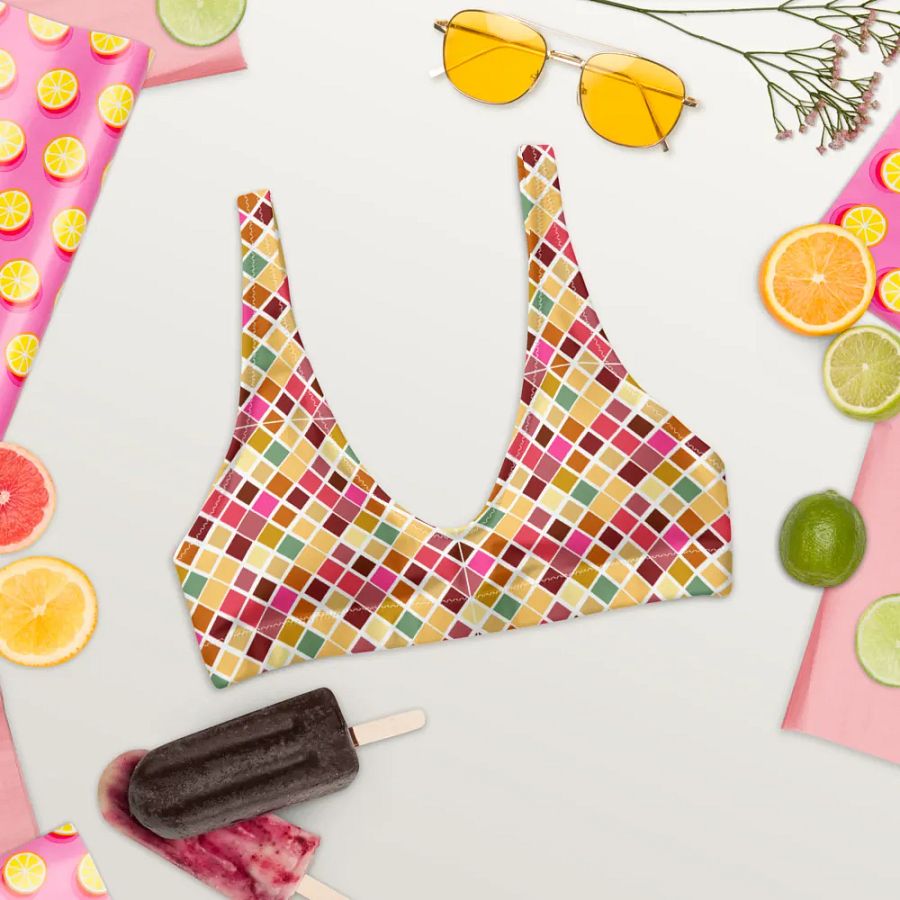 Colorful Square Pattern Design Padded Bikini Top - V4 product image (6)
