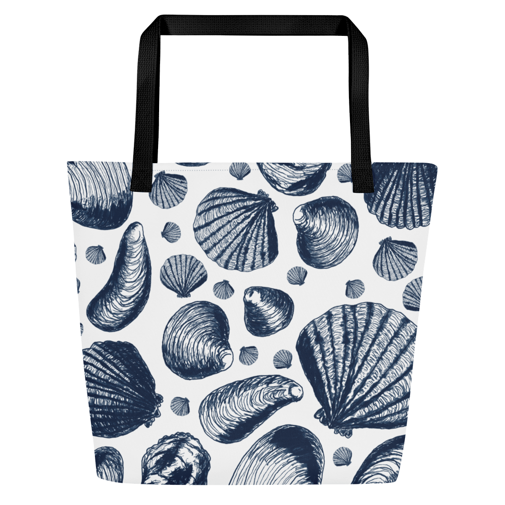 New England Tidal Treasures | Dark Blue Shell Illustrations on Crisp White | Tote Bag by Monique Faella Designs™ product image (3)