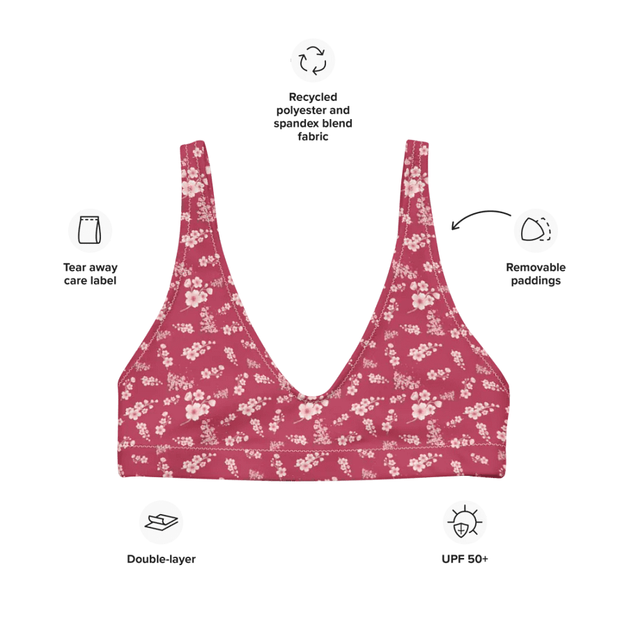Cherry Blossoms on Magenta Eco-Green Padded Bikini Top product image (8)