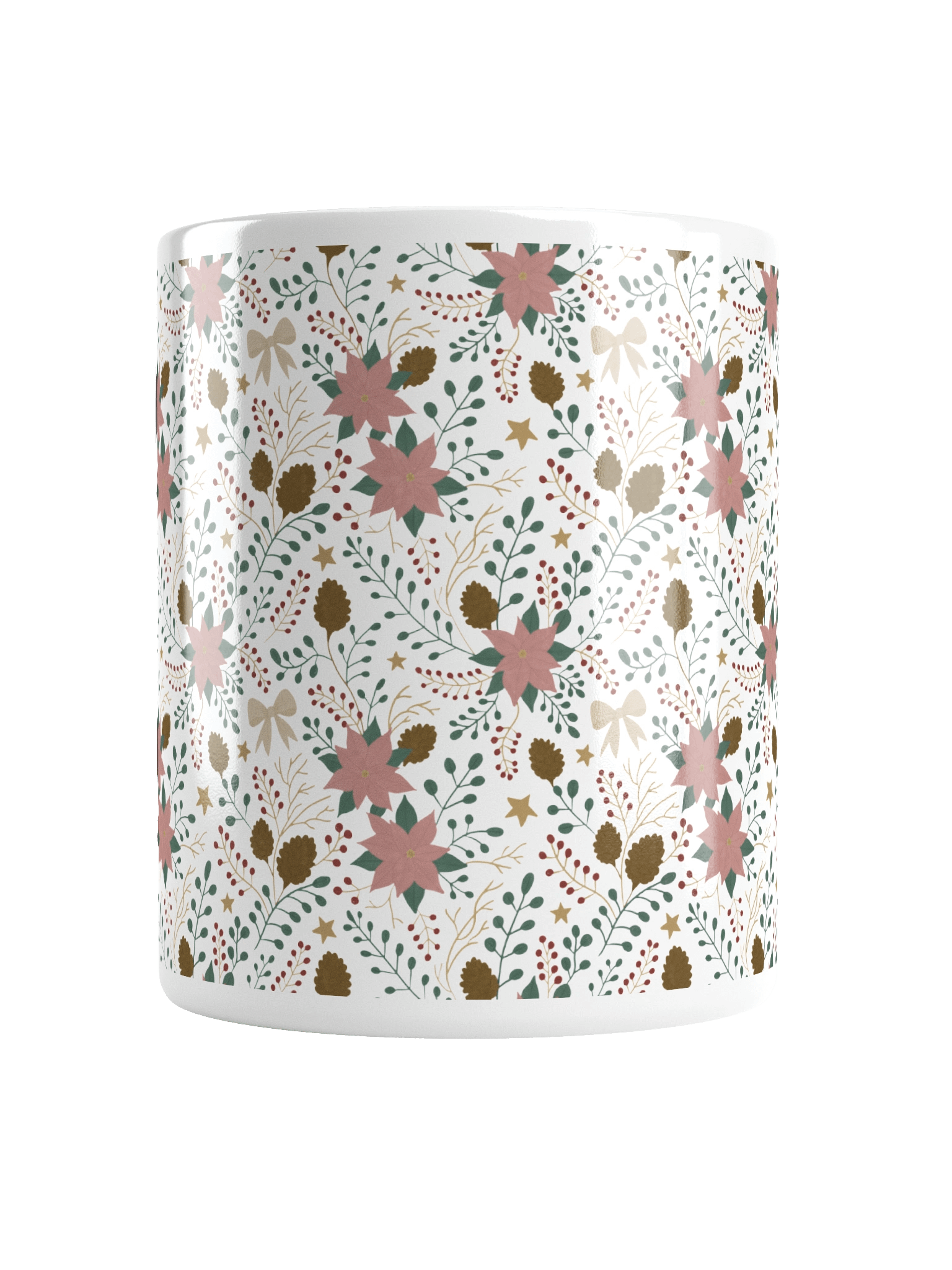 White glossy mug enchanted forest blooms. Botanical Christmas mug with poinsettias and winter details product image (18)