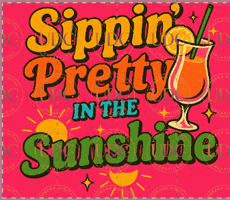 Sippin’ Pretty in the Sunshine Tumbler Wrap Bright Summer Drink PNG Sublimation Design product image (1)