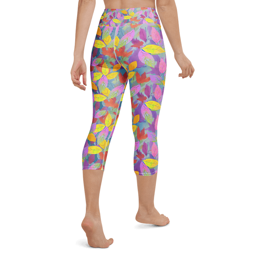 Yellow Pink Leaves Capri Leggings product image (3)