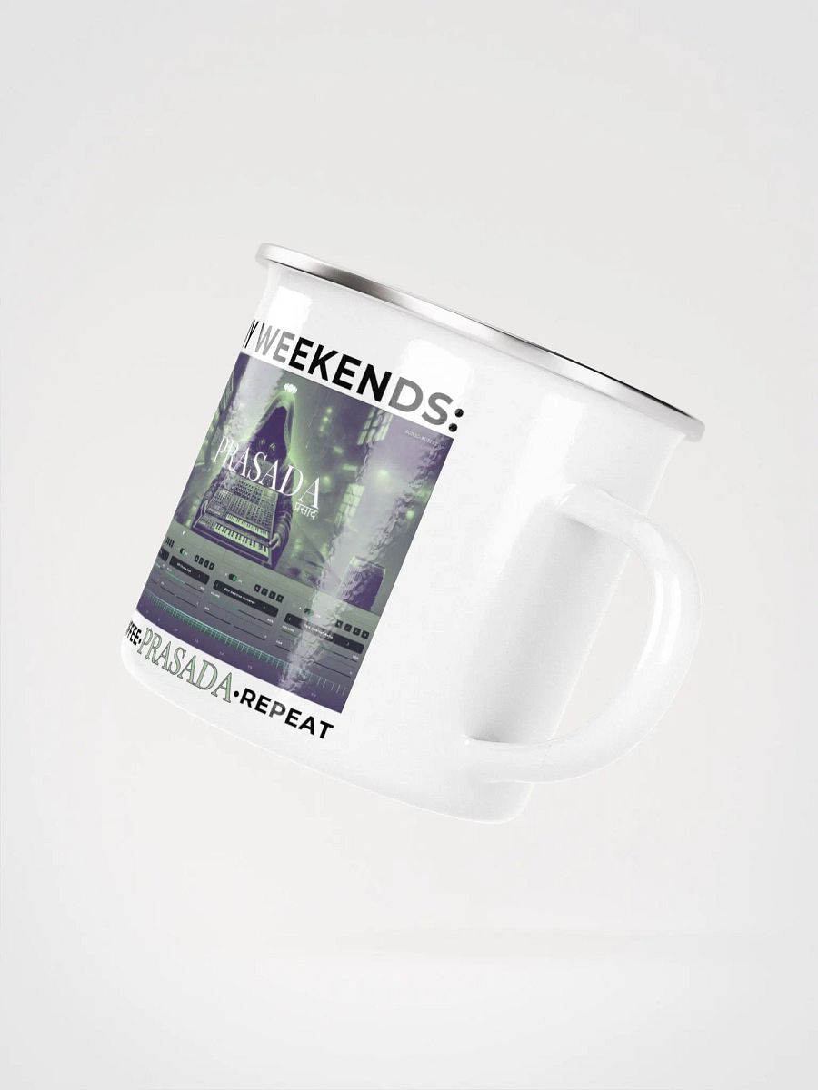 "My Weekends: Coffee, Prasada, Repeat" Enamel Coffee Mug product image (3)